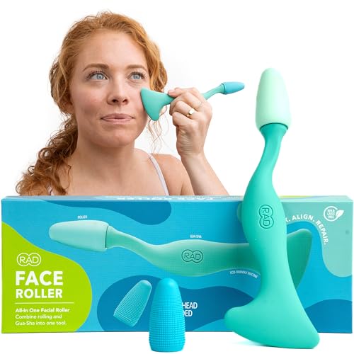 RAD 2-in-1 Face Roller – Textured and Smooth Silicone Roller Head Options - Freezer Safe for Cold Treatment - Wrinkles, Lifting & Lymphatic Drainage – Inspired by Jade Roller and Gua Sha