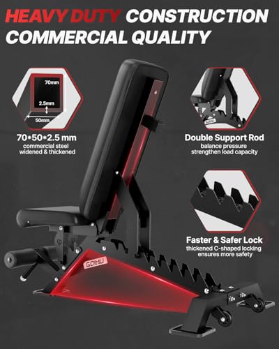 WB01 Adjustable Weight Bench, 1300LB Heavy Duty Workout Bench for Home Gym, Multi-Angle Gym Bench with Thickened Steel Frame, Incline Decline Flat Bench for Full Body Training & Bench Press