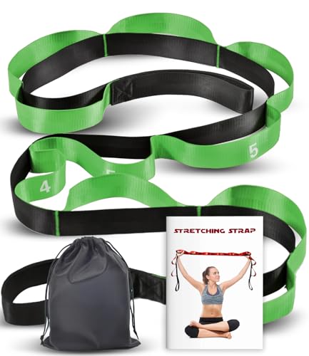 Stretching Strap with Loops for Physical Therapy,Yoga Strap for Stretching,Home Workout,Pilate & Flexibility Training,Non-Elastic Exercise Stretch Band for Hamstring,Leg Stretcher Belt,Flexibility Fascia
