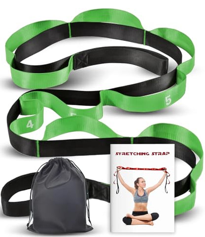 Stretching Strap with Loops for Physical Therapy,Yoga Strap for Stretching,Home Workout,Pilate & Flexibility Training,Non-Elastic Exercise Stretch Band for Hamstring,Leg Stretcher Belt,Flexibility Fascia