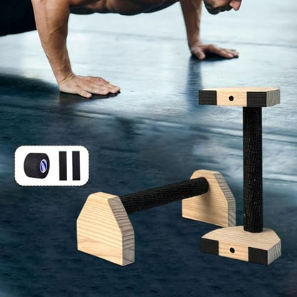 2 Pieces Push Up Bar Wooden Ergonomic Non Slip Handles Sturdy Stand Parallette Equipment Suitable for Adults Men Women Indoor