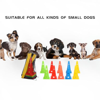 Dog Jump Agility Training Set Puppy Agility Training Hurdle 10 Cones & 5 Poles Combo for Backyard Adjustable Obstacle Training Course Equipment Outdoor Indoor