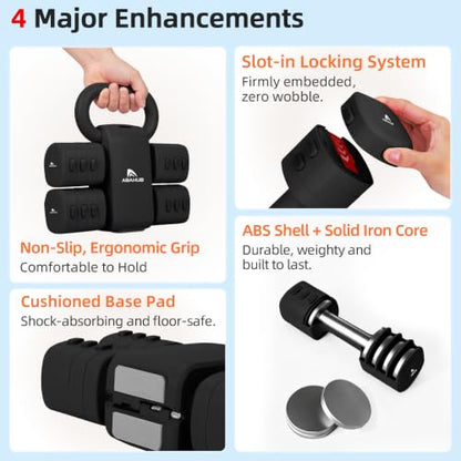 Abahub 2 in 1 Kettlebell & Dumbbell Set, Adjustable Dumbbell for Home Gym - color: Black