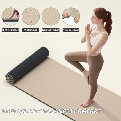 ILILI 10mm Extra Thick, TPE Yoga Mat, 76×28 Inch Extra Long, Carrying Strap - color: Beige+Black