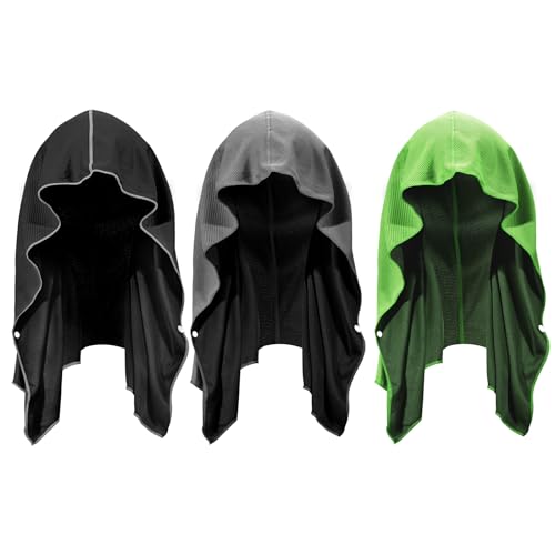Cooling Hoodie Towel 3 Pack, UPF 50 Sun Protection Cooling Neck Wraps - color: Black/Dark Gray/Green