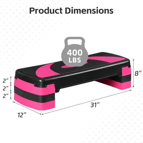 LEMY Adjustable Workout Aerobic Stepper, Exercise Step Platform for Home, Fitness, Gym, Strength Training - color: Black/Pink