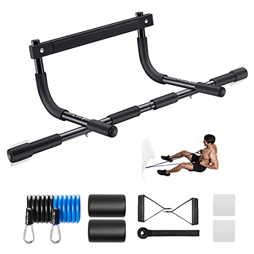 Ally Peaks Pull Up Bar for Doorway | Thickened Steel Max Limit 440 lbs Upper Body Fitness Workout Bar| Multi-Grip Strength for Doorway | Indoor Chin-Up Bar Fitness Trainer for Home Gym Portable - color: black