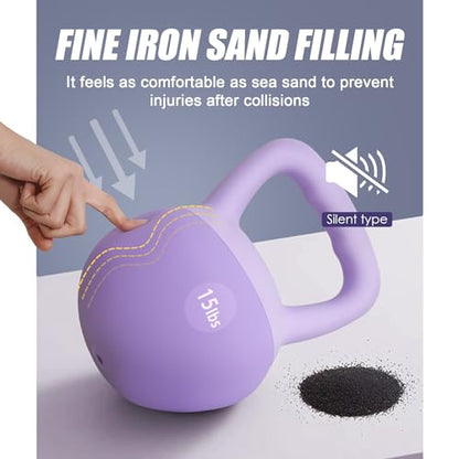 DlandHome Kettlebell Weights Strength Training Kettlebell-Great for Full Body Workout and Strength Training,Easy Grip Handle,PVC Filled with Iron Sand - color: Purple-15lbs