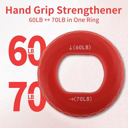 Hand Grip Strengthener, Fingers Exerciser - Silicone Rings for Muscle Training Sports Rock Climbing Finger Rehabilitation,6 Resistance Levels - color: Red(60/70LB)with Box