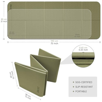 LVME Foldable Yoga Mat for Travel – 75"x31.5" | Large POE Exercise Mat with Storage Pouch,Fits Suitcase & Backpack,Ultra-Portable,6mm Non-Slip for Yoga,Pilates,Outdoor
