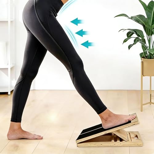 Adjustable Wooden Slant Board, Portable Calf Stretcher with Non-Slip Base, Heavy Duty Incline Board for Ankle Mobility, Squats and Home Gym Training