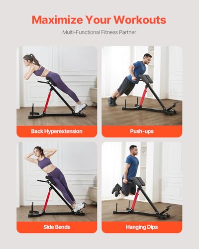 VEVOR Roman Chair Hyperextension Bench, 350 lbs Adjustable Extension Machine, Multi-Function Exercise Equipment for Glute, Hamstring, Lower Back, and Ab Workout, Fitness Weight Bench for Home Gym