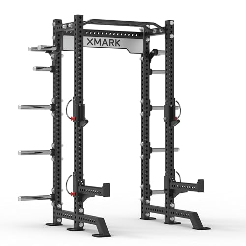 XMark Viper Half Power Rack, Squat Rack with Multi-Grip Pull Up Bar and Olympic Weight Plate or Bumper Plate Storage for Commercial Gyms or Home - style: Olympic Plate Storage