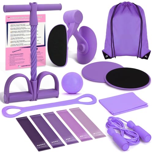 9-in-1 Home Workout Equipment for Women, Pedal Resistance Band with Handle, Thigh Master, Core Sliders & Exercise Bands with Workout Guide, Beginner Starter Kit for Ab Workout & Body Toning