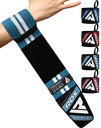 RDX Weight Lifting Wrist Support Wraps, 36” 24” 18” Professional Grade Elasticated Cotton Straps, Gym Fitness Workout Strength Training Bodybuilding Powerlifting Deadlifting Calisthenics, Men Women - color: Sky Blue
