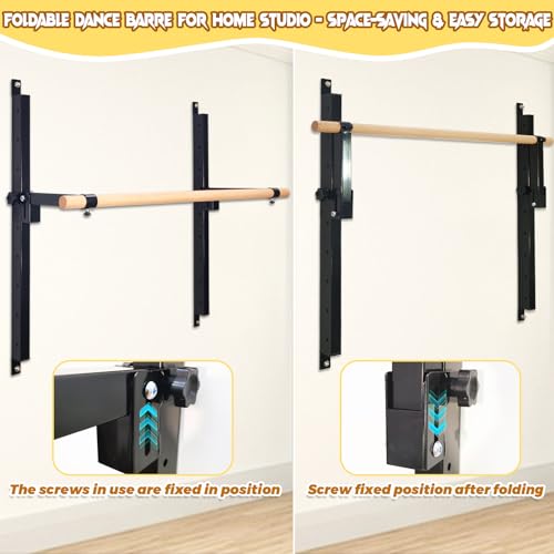 Ballet Barre Wall Mount, 4ft/5ft, Adjustable Height for Home，Solid Beech Wood Bar,Steel Brackets,Foldable Design,Stretch & Workout Equipment,for Adults Kids Studio Gym