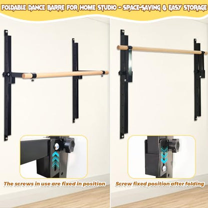 Ballet Barre Wall Mount, 4ft/5ft, Adjustable Height for Home，Solid Beech Wood Bar,Steel Brackets,Foldable Design,Stretch & Workout Equipment,for Adults Kids Studio Gym
