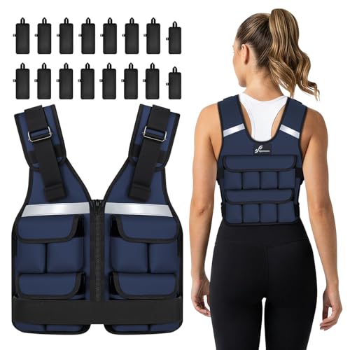 Sportneer Adjustable Weighted Vest Weights: 2-18 lbs/2-42 lbs Washable Weight Vest for Walking 16 In 1 Fast Adjust Rucking Vest for Women and Men Home Gym Running Jogging Strength Training Vests - color: Blue, size: 2-30 lbs