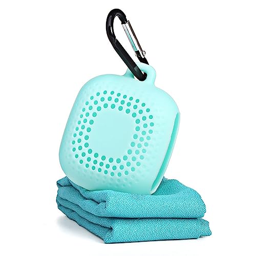 Outdoor Travel Quick Drying 40CM Towel with Portable Creative Silicone Box, Microfiber Cold Sports Quick Drying Towel, Gym, Beach, Yoga, Sports Travel (Green) - color: Green