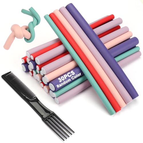 Flexible Hair Curlers to Sleep in, 30PCS Flexi Rods (9.45" and 5 Sizes 0.39"-0.78"), No Heat Heatless Curling Set for Short Medium Long Hair - color: 9.45" (5 Sizes)