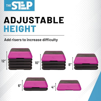 Adjustable High Step Aerobic Platform with 4 Risers, Home Gym Workout Equipment, Fitness Exercise Equipment Made in the USA - color: Pink