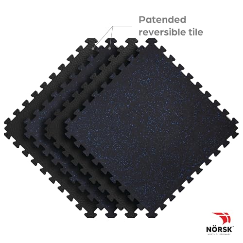 Dual-Surface Gym Exercise Mats 1/2" Thick EVA Interlocking Foam Tiles with Rubber-Tec Top Layer, Perfect Gym Flooring for Home Gym, 4 Tiles & 8 Trim Pieces