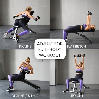 FF Finer Form 5-in-1 Weight Bench, Adjustable & Foldable for Bench Press, Strength Training and Full Body Workout, Perfect for Dumbbell Sets or an Adjustable Dumbbell Set in Your Home Gym