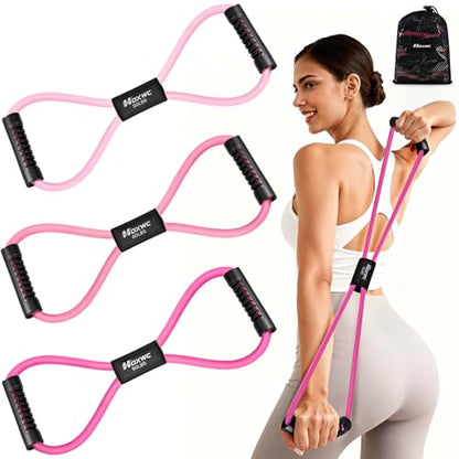 Resistance Bands, Figure 8 Resistance Band, Exercise Bands with Handles, Weights Workout Bands for Arms, Back, Shoulder, Leg, Physical Therapy, Pilates, Home Workout Equipment That Replace Dumbbells - color: 1-Pink