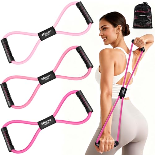 Resistance Bands, Figure 8 Resistance Band, Exercise Bands with Handles, Weights Workout Bands for Arms, Back, Shoulder, Leg, Physical Therapy, Pilates, Home Workout Equipment That Replace Dumbbells - color: 1-Pink