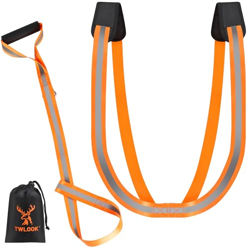 Deer Drag Harness & Rope – Heavy Duty 480lbs Capacity, Reflective Orange Hunting Gear with Comfortable Shoulder Strap, Soft Handle – Essential for Dragging Deer, Elk, Boar – Gift for Hunters
