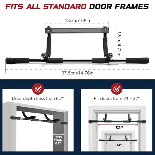 Pull Up Trainer Bar – Door Frame Pullup Bar, Indoor Body Workout Equipment | Hangable Fitness Bar with No Screws, Strength Training Tool for Home Gym, Upper Body Exercise Door Mount Bar