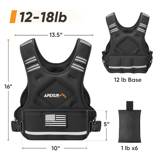Adjustable Weighted Vest, 4-10lb/12-18lb/20-32lb Vest with 6 Ironsand Weights and Large Pocket, Weight Vest for Men Women Strength Training, Running, Walking - color: Black, size: 12-18lbs