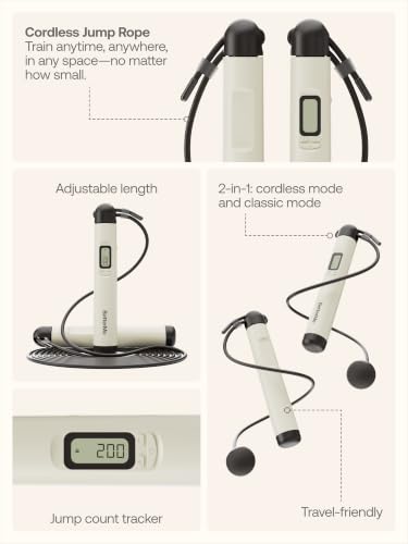 BetterMe Cordless Jump Rope with Counter - Tracks Jump Count & Workout Duration - Height Adjustable Jump Rope for Women and Men - Cordless Indoor Workout