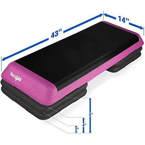 Yes4All 18.9" Aerobic Exercise Step Platform with 2 Risers, Adjustable Height Workout Stepper 3" 6" for Home Gym