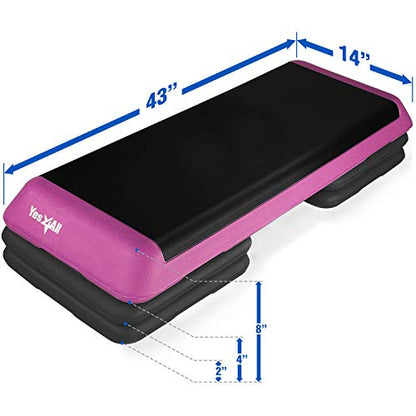 Yes4All 18.9" Aerobic Exercise Step Platform with 2 Risers, Adjustable Height Workout Stepper 3" 6" for Home Gym