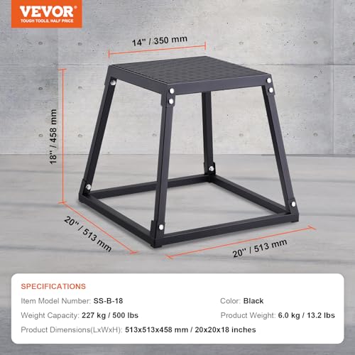 VEVOR Plyometric Jump Box, 18 Inch Plyo Box, Steel Plyometric Platform and Jumping Agility Box, Anti-Slip Fitness Exercise Step Up Box for Home Gym Training, Conditioning Strength Training
