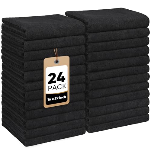 HOMEXCEL Soft Salon Towels 24 Pack,16 by 29 inches, 100% Lint Free, 7X Super Absorbent Microfiber Hair Towels, Fast Dry Hand Towels for Salons, Gym, Spa, Home and Personal Use, Black