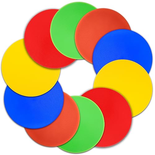 4 inch/9 Inch Colored Poly Spot Marker 12 Pcs, Non-Slip Rubber Agility Markers Flat Field Cones Floor Dots for Football, Basketball Training Markers, Dance Practice and Drills with Flat Cones Points - style: PVC 9 inch 10 Pcs