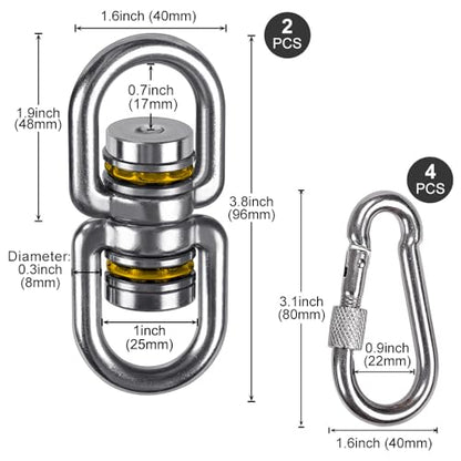 SELEWARE Heavy Duty Bearing Swing Swivel, 360° Rotational Hanging Accessory, Ideal for Tree Swing, Hammock Chair, Yoga, Kids Tire Swivel, Heavy Bag Swivel, 2 Pack, 1200LB Capacity - color: 2 Pack Swivel (E) With 4 Carabiners