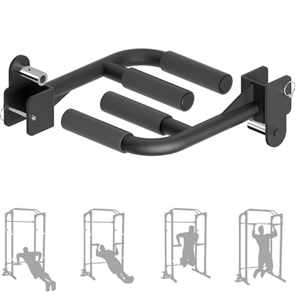 Muti-Grip Dip Bars Attachment for Power Cage with 5/8" or 1" Hole, Non-Slip Wide & Narrow Grip Dips Double Handles, 600 lbs Capacity, Squat Rack Attachment for Dips, Inverted Rows, Push-Ups
