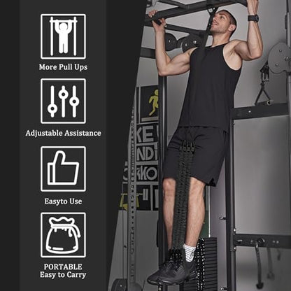 Pull Up Assistance Bands,Heavy Duty Resistance Band for Pull Up Bar,3 Heavy-Duty Adjustable Pull Up Bands Set for Enhanced Strength Training with Feet Rest