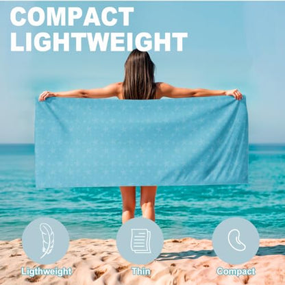 Microfiber Beach Towel Sand Free Quick Dry Oversized Lightweight Starfish Polka Dot Sky Blue Nautical Pattern Travel Blanket Swim Pool Accessories 71 x 32 Inches 1 Pcs - color: Sea