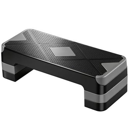ZENY 26.5 inch Aerobic Step Platform with 4 Step Risers, Height Adjustable Exercise Stepper for Home Gym Workouts, 400 lbs Capacity - color: Grey