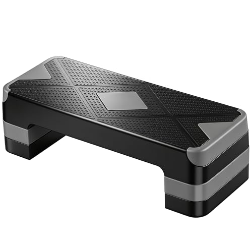 ZENY 26.5 inch Aerobic Step Platform with 4 Step Risers, Height Adjustable Exercise Stepper for Home Gym Workouts, 400 lbs Capacity - color: Grey