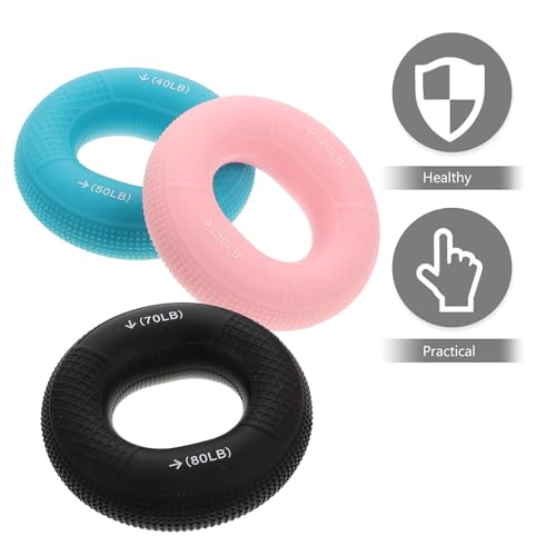 Luxshiny 3pcs Silicone Hand Strengthener Grip Rings, Forearm Exerciser Dual Resistance (20-30lb Pink, 40-50lb Blue, 70-80lb Black) for Finger Training and Rehabilitation at Home Or Gym
