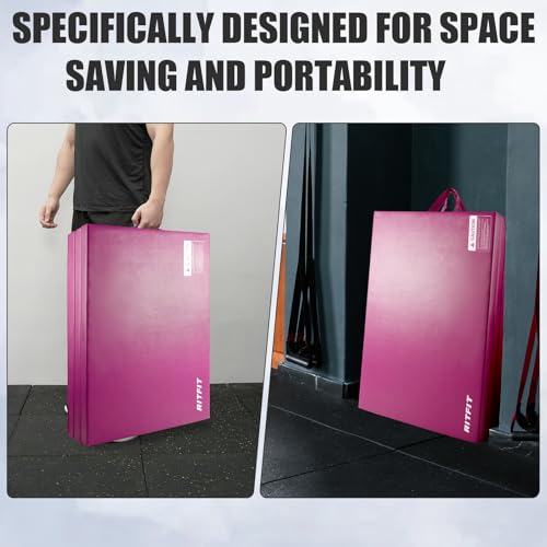 RitFit Upgraded Folding Exercise Mat, 2 Inch Thick Gymnastics Mat - color: Pink(3' x 6')