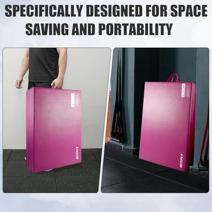 RitFit Upgraded Folding Exercise Mat, 2 Inch Thick Gymnastics Mat - color: Pink(3' x 6')