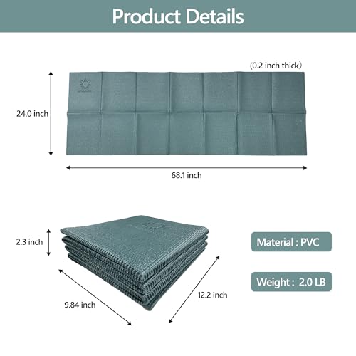 Primasole Folding Yoga Travel Pilates Mat Foldable Easy to Carry to Class Beach Park Tear resistant Travel Picnics 4mm Thick 9 Colors