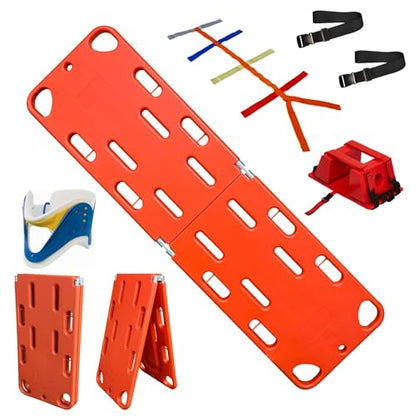 Emergency Foldable Spine Board Stretcher Kit with Head Immobilizer, Neck Brace, Spider Straps, Orange PE 2-Fold Water Floating Stretcher for First Responders & Emergency Services (2 Folds) - size: 2 Folds