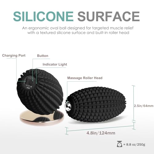 Silicone Vibrating Massage Ball with Rolling Head, 3-Speed Myofascial Massage Roller for Plantar Fasciitis Relief, Hip & Psoas Release, Trigger Point Therapy for Neck, Back, Foot (Black) - color: Black